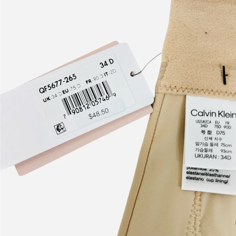 Calvin Klein Perfectly Fit Strapless Convertible Push-Up Bra Beige Size 34D